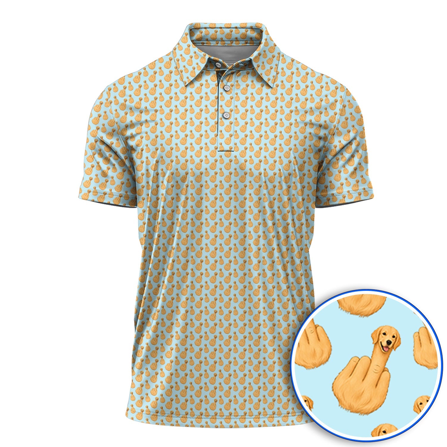 Golden Retriever Middle Finger Golf Shirt, Funny Dog Pattern Golf Polos, Crazy Golf Gift For Golfer