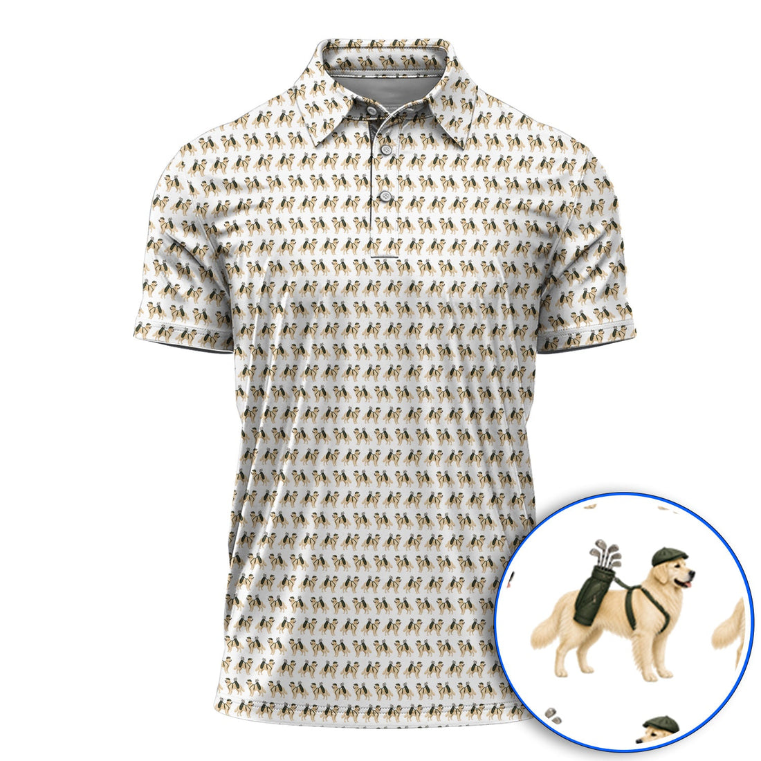 Golden Retriever Golf Shirt, Funny Pattern Golf Polos, Golden Retriever Dad Gift
