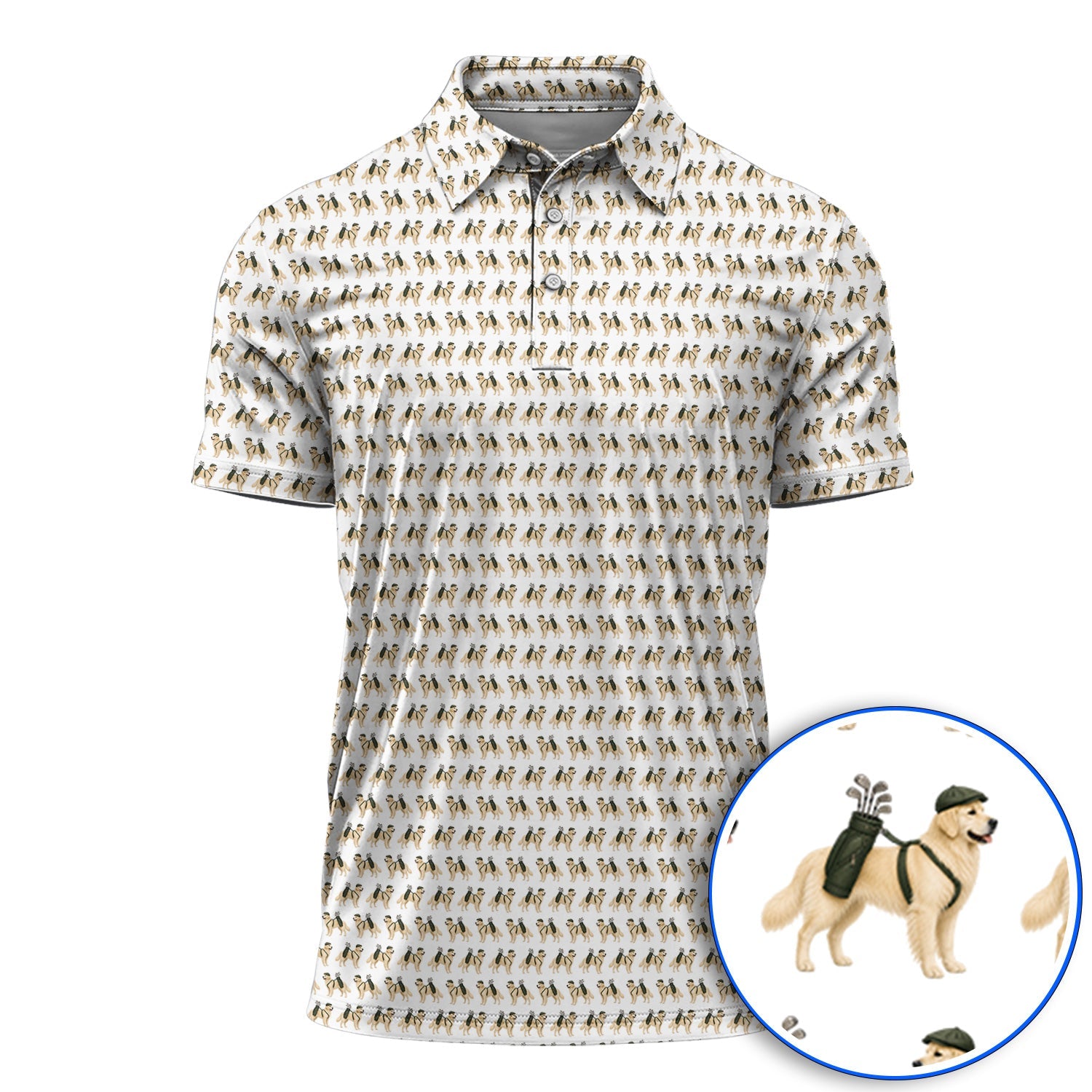 Golden Retriever Golf Shirt, Funny Pattern Golf Polos, Golden Retriever Dad Gift