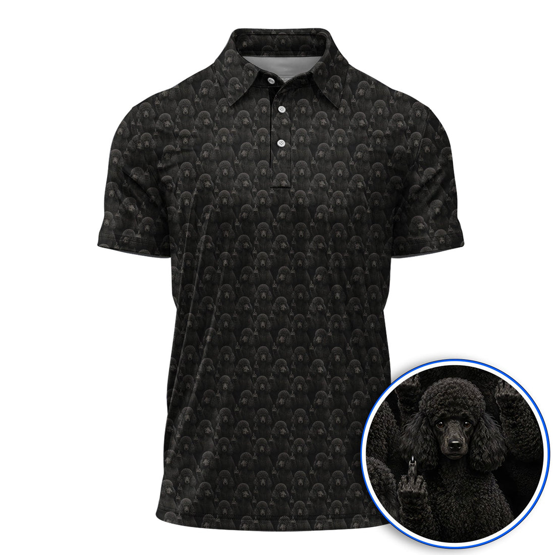 Black Poodle Pattern Golf Polos , Crazy Poodle Golf Shirt, Golf Gift For Golfer