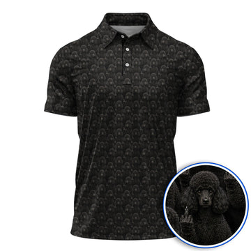 Black Poodle Pattern Golf Polos , Crazy Poodle Golf Shirt, Golf Gift For Golfer