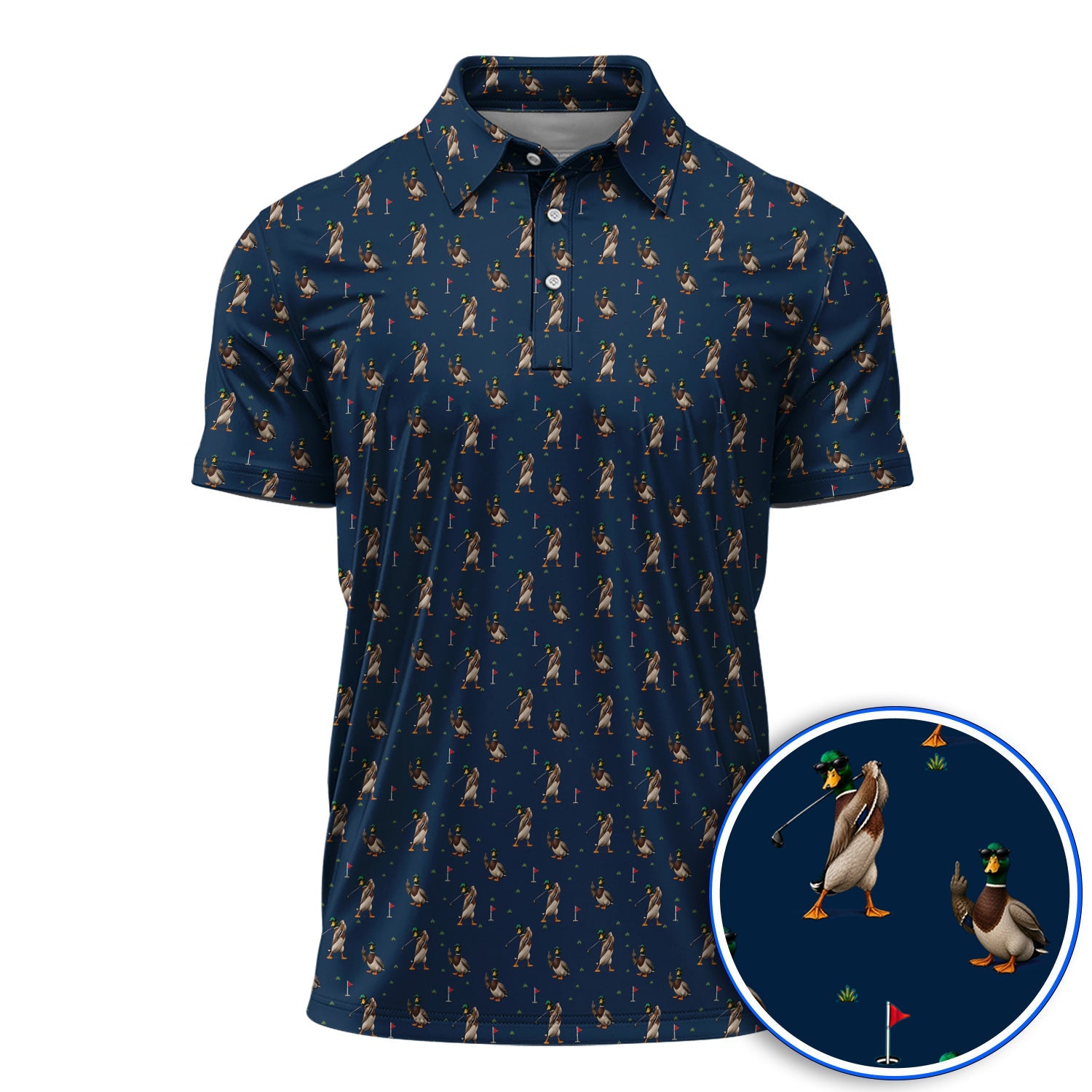 Funny Mallard Duck Golf Shirt, Waterfowl Golf Pattern Polos, Gift For Duck Hunting & Golf Lovers