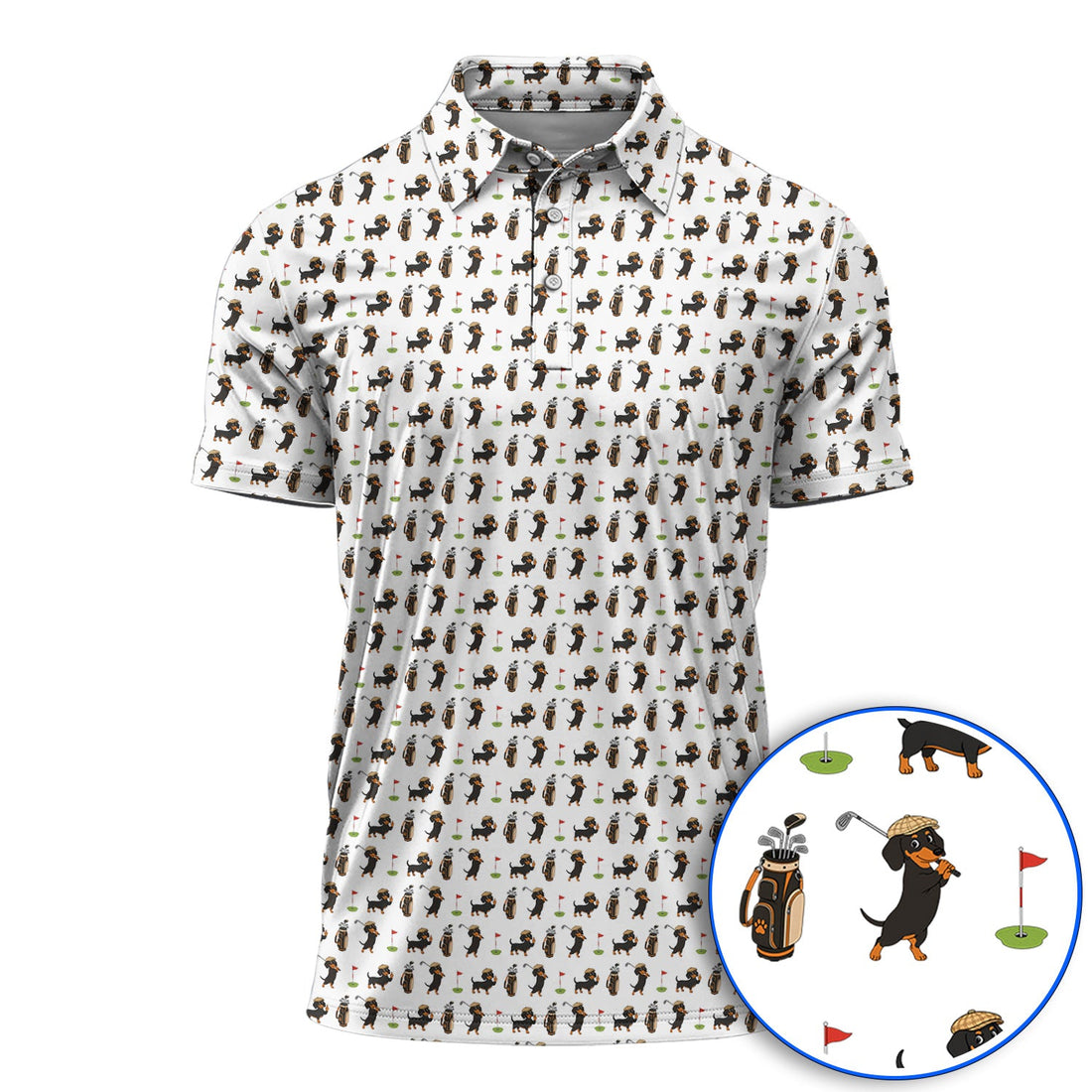 Dachshund Golf Polos, Funny Wiener Dog Pattern Golf Shirt, Doxie Lover Golf Gift