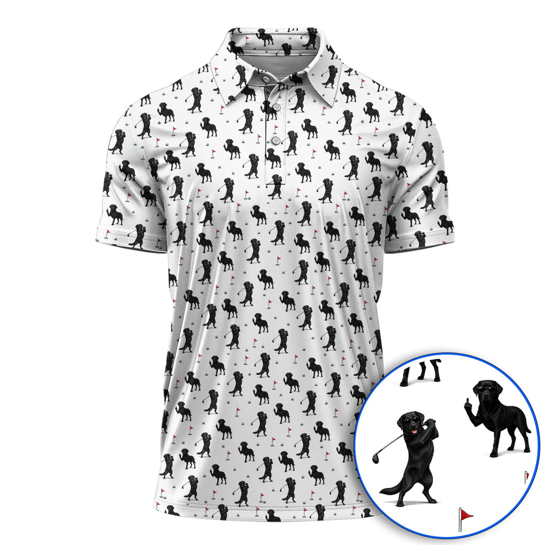 Funny Black Labrador Golf Polos, Lab Dog Pattern Golf Shirt, Crazy Golf Gift For Golfer