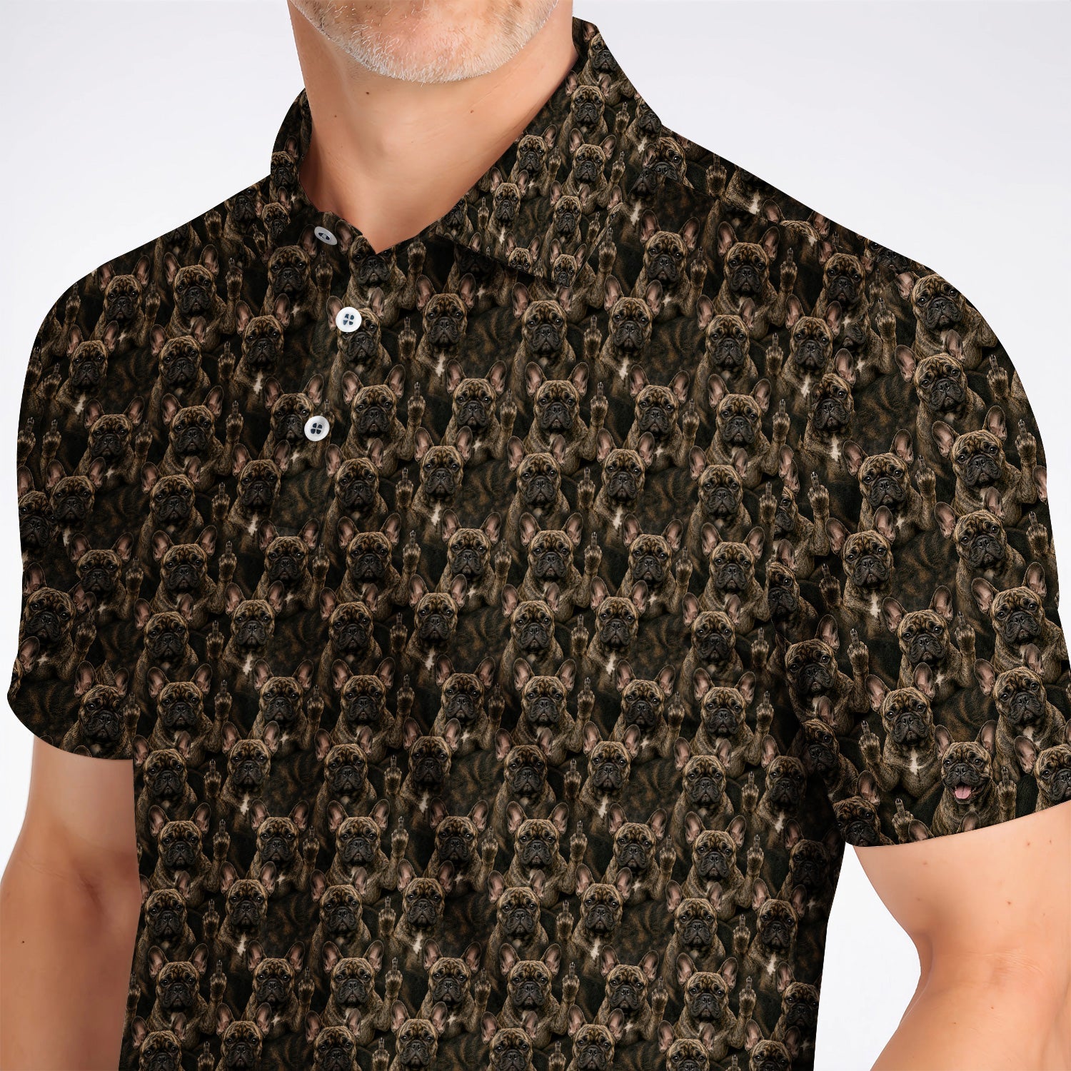 French Bulldog Pattern Golf Polos, Brindle Frenchie Golf Shirt, Golf Gift For Golfer