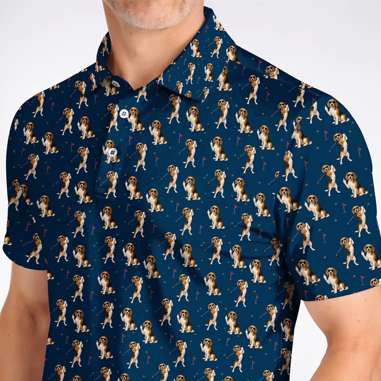 Beagle Pattern Golf Polos, Funny Beagle Golf Shirt, Dog Lover Gift For Golfer