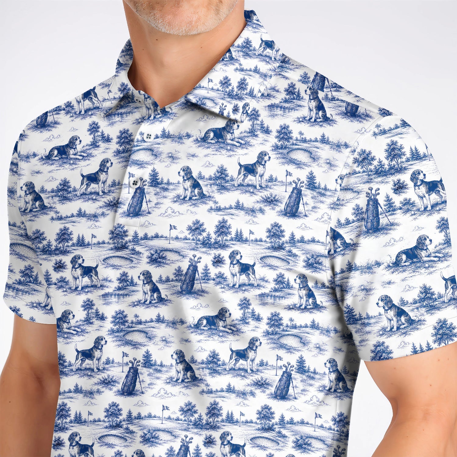 Beagle Toile De Jouy Golf Shirt, Vintage Dog Pattern Golf Polos, Beagle Lover Golf Gift
