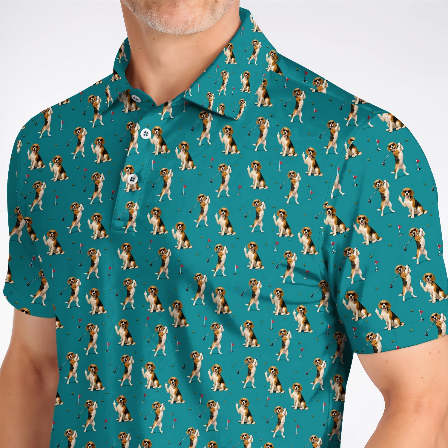 Beagle Pattern Golf Polos, Funny Beagle Golf Shirt, Dog Lover Gift For Golfer