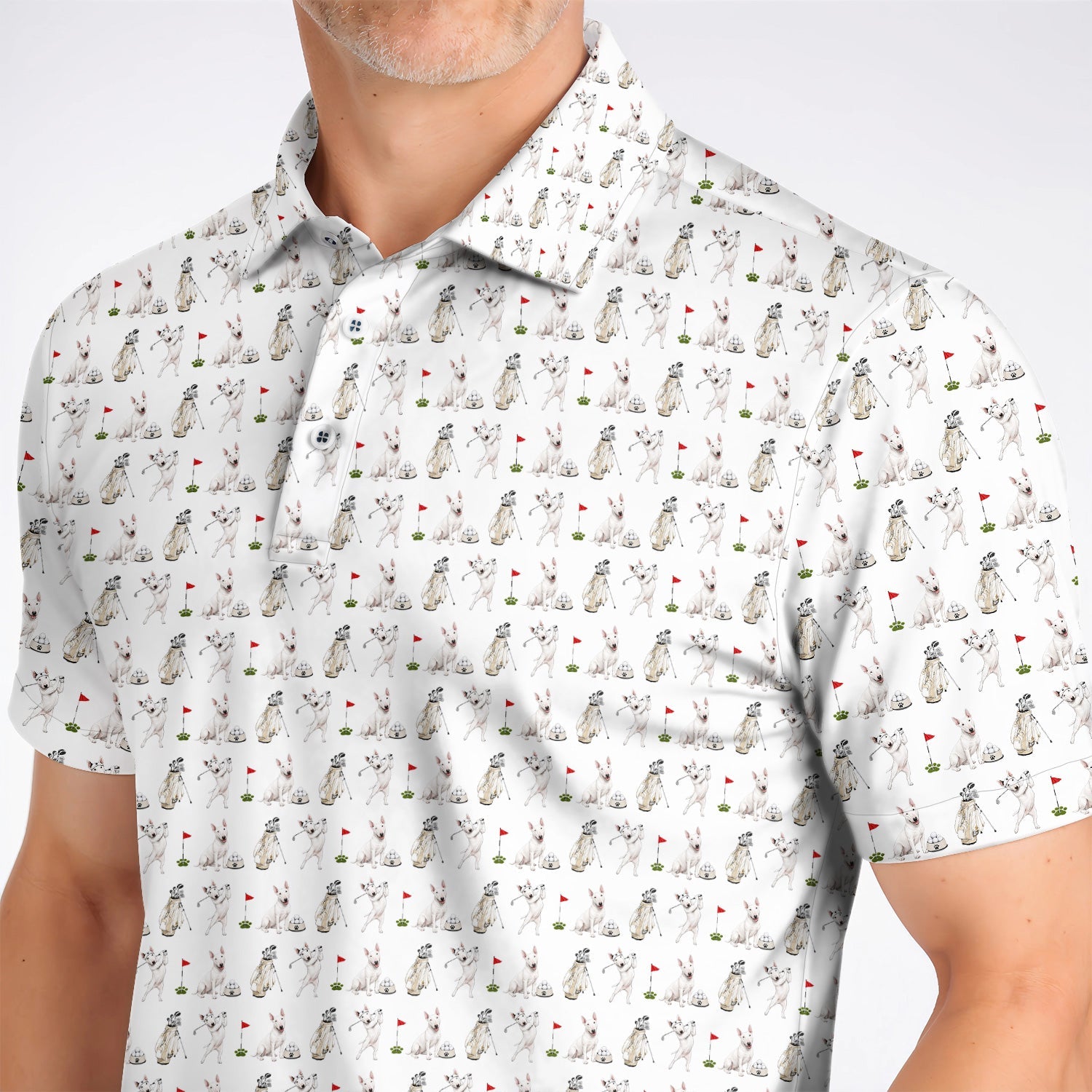 Bull Terrier Golf Polos, Bull Terrier Pattern Golf Shirt, Funny Dog Dad Gift