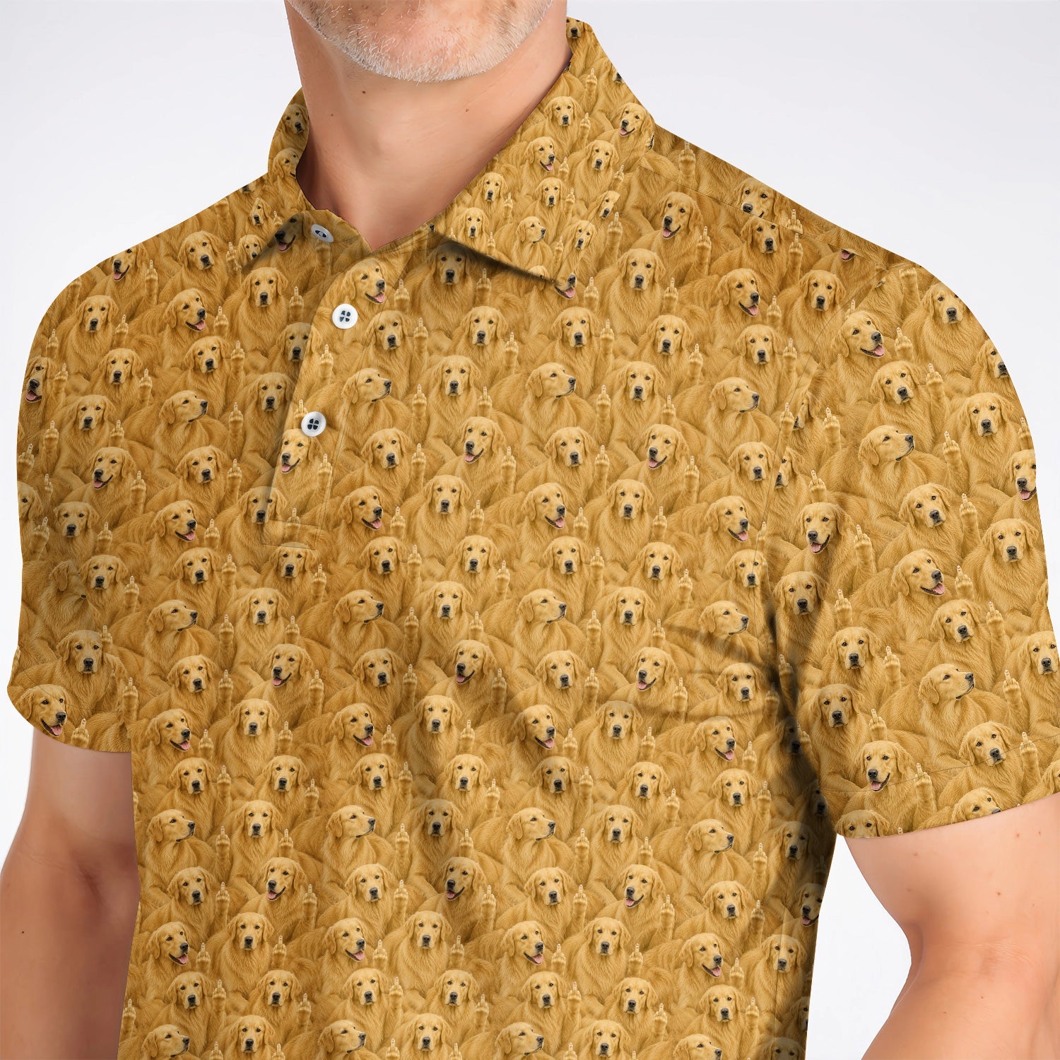 Golden Retriever Middle Finger Golf Polos, Funny Dog Lover Pattern Golf Shirt, Golden Retriever Gift For Golfer Dad