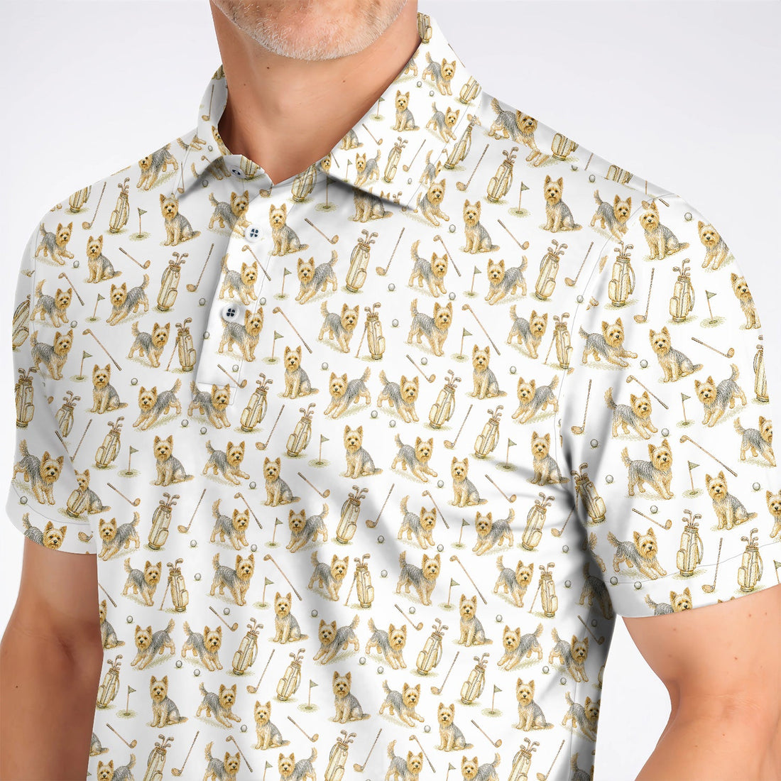 Yorkshire Terrier Golf Shirt, Vintage Yorkie Golf Pattern Polos, Cute Dog Lover Golf Apparel For Golfer