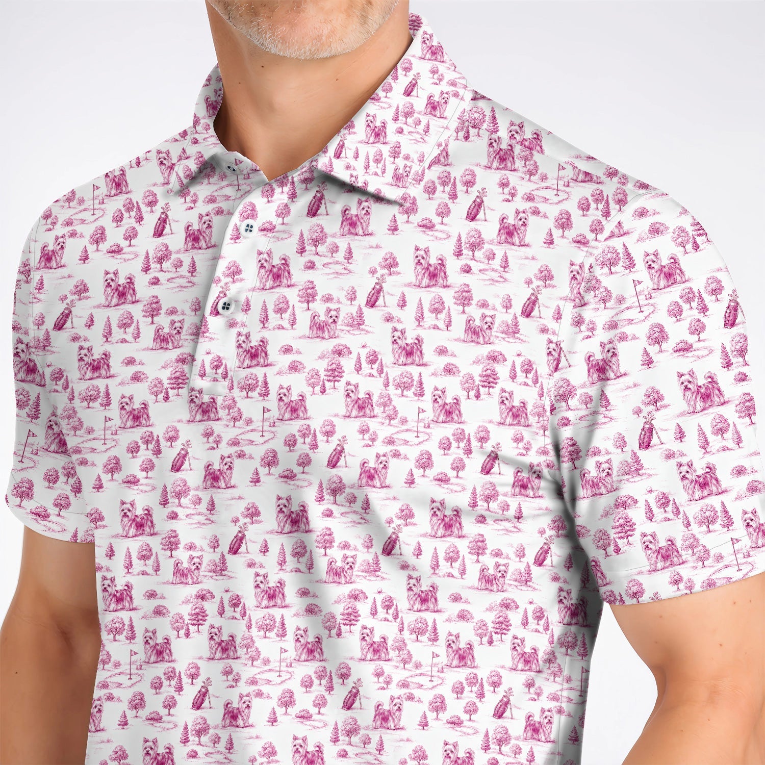 Yorkshire Terrier Toile De Jouy Golf Polos, Yorkie Pattern Golf Shirt, Golf Gift For Golfer