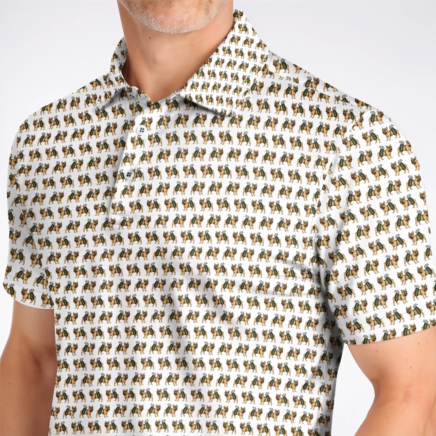 French Bulldog Pattern Golf Polos, Funny Frenchie Dog Shirt, Golf Gift For Golfer