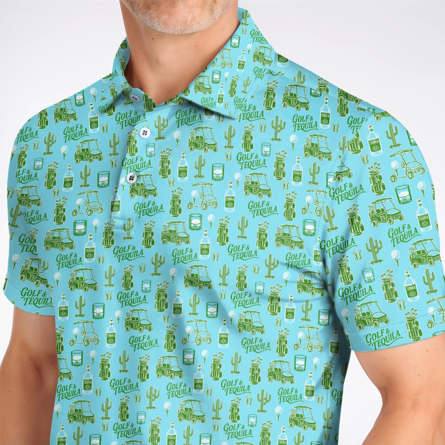 Golf & Tequila Pattern Golf Polos, Funny Golf Shirt For Tequila Lover, Golf Gift For Golfer