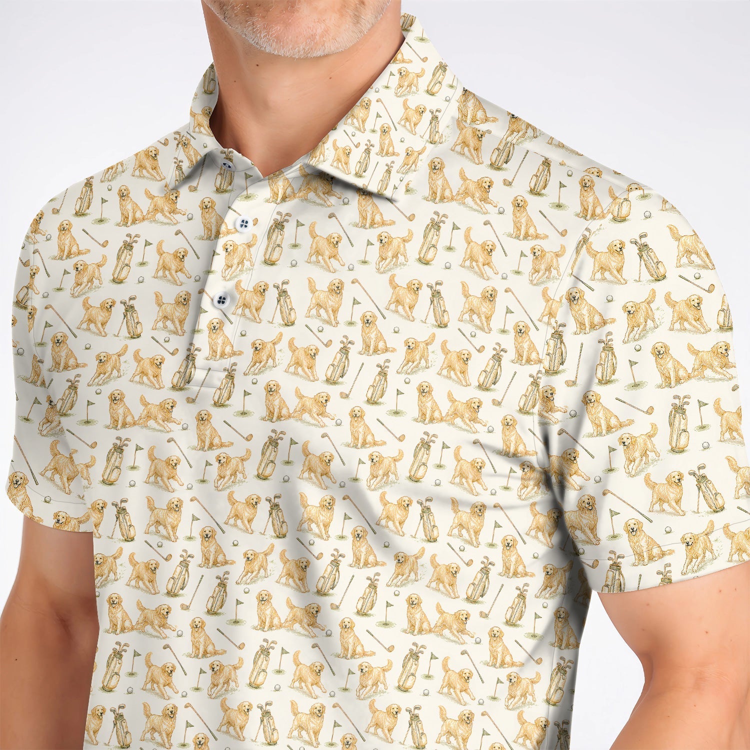 Vintage Golden Retriever Pattern Golf Shirt, Golden Retriever Golf Polos, Perfect Gift For Golf Lovers