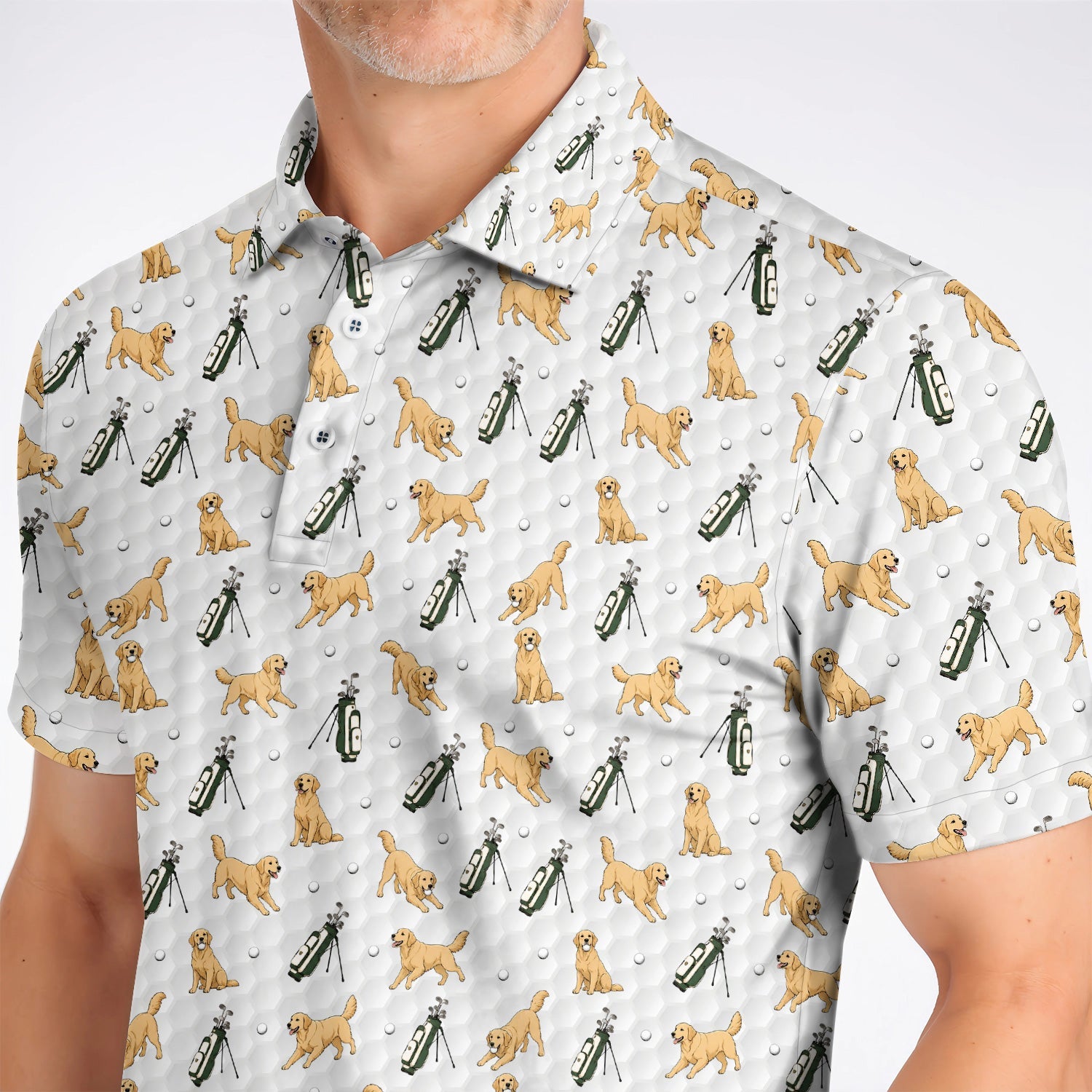 Funny Golden Retriever Pattern Golf Sh?t, Golden Retriever Golf Shirt For Golfer, Dad Golf Gift