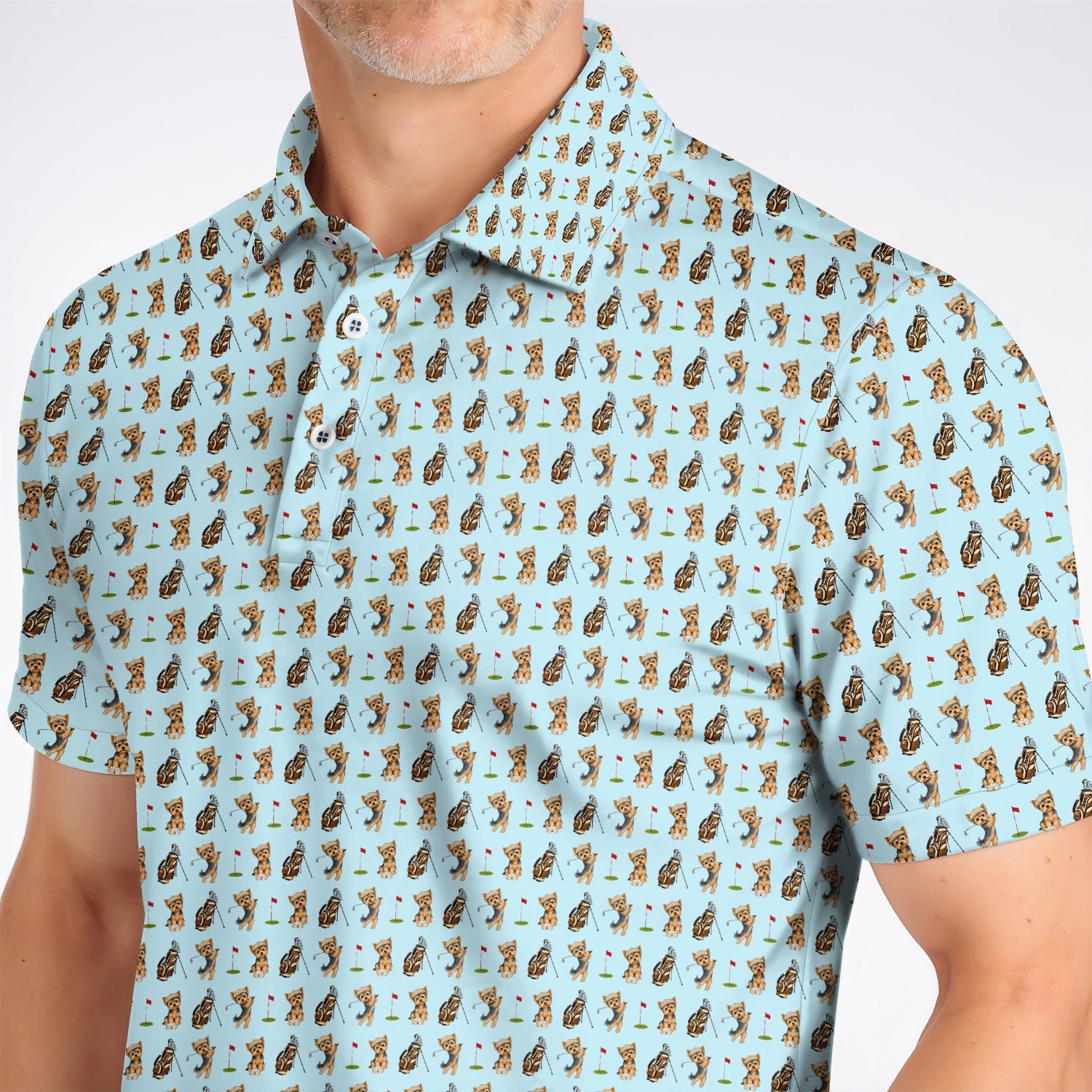 Yorkshire Terrier Golf Shirt, Cute Yorkie Pattern Golf Polos, Gift for Golf Lovers