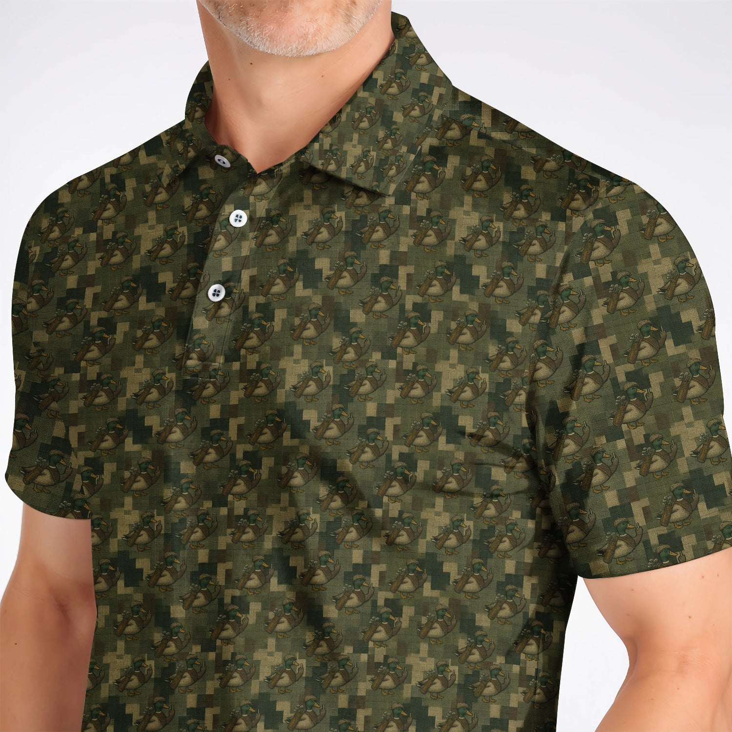 Duck Hunter Golf Shirt, Funny Mallard Camo Pattern Polos, Unique Gift For Hunting & Golf Lovers