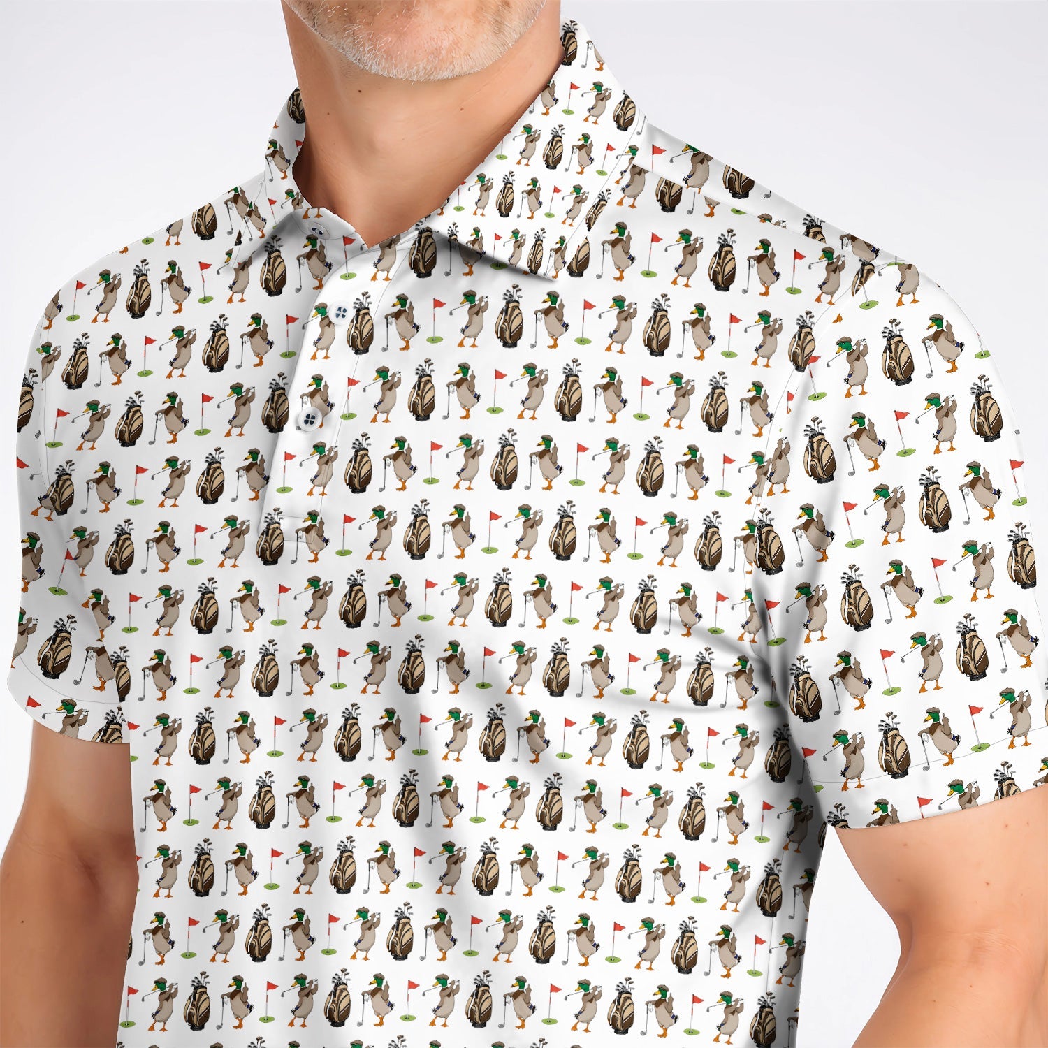 Mallard Duck Golf Shirt, Funny Waterfowl Pattern Golf Polos, Perfect Gift for Golfers & Duck Hunters