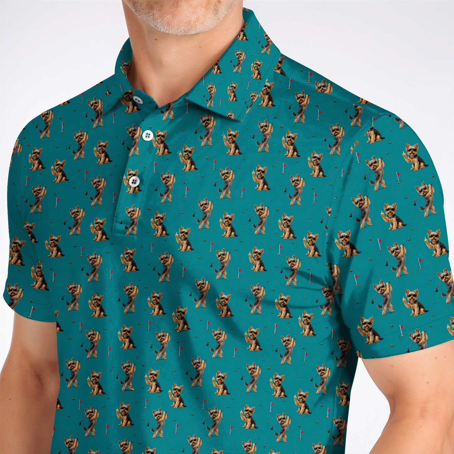 Funny Yorkshire Terrier Golf Polos, Cool Yorkie Pattern Golf Shirt, Gift For Golf Lovers