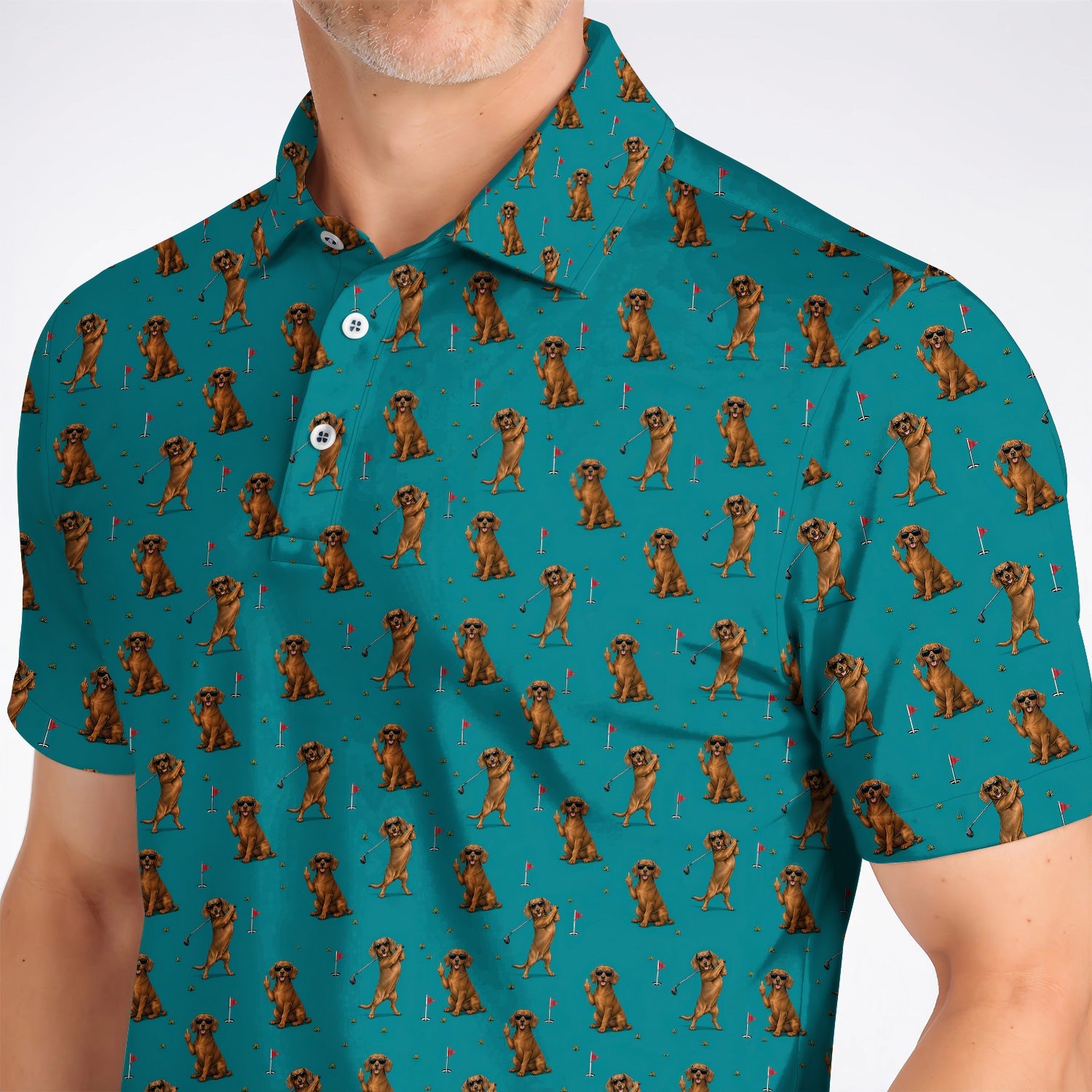 Wiener Dog Golf Pattern Polos, Dachshund Lover Golf Shirt, Unique Golf Gift For Golfer