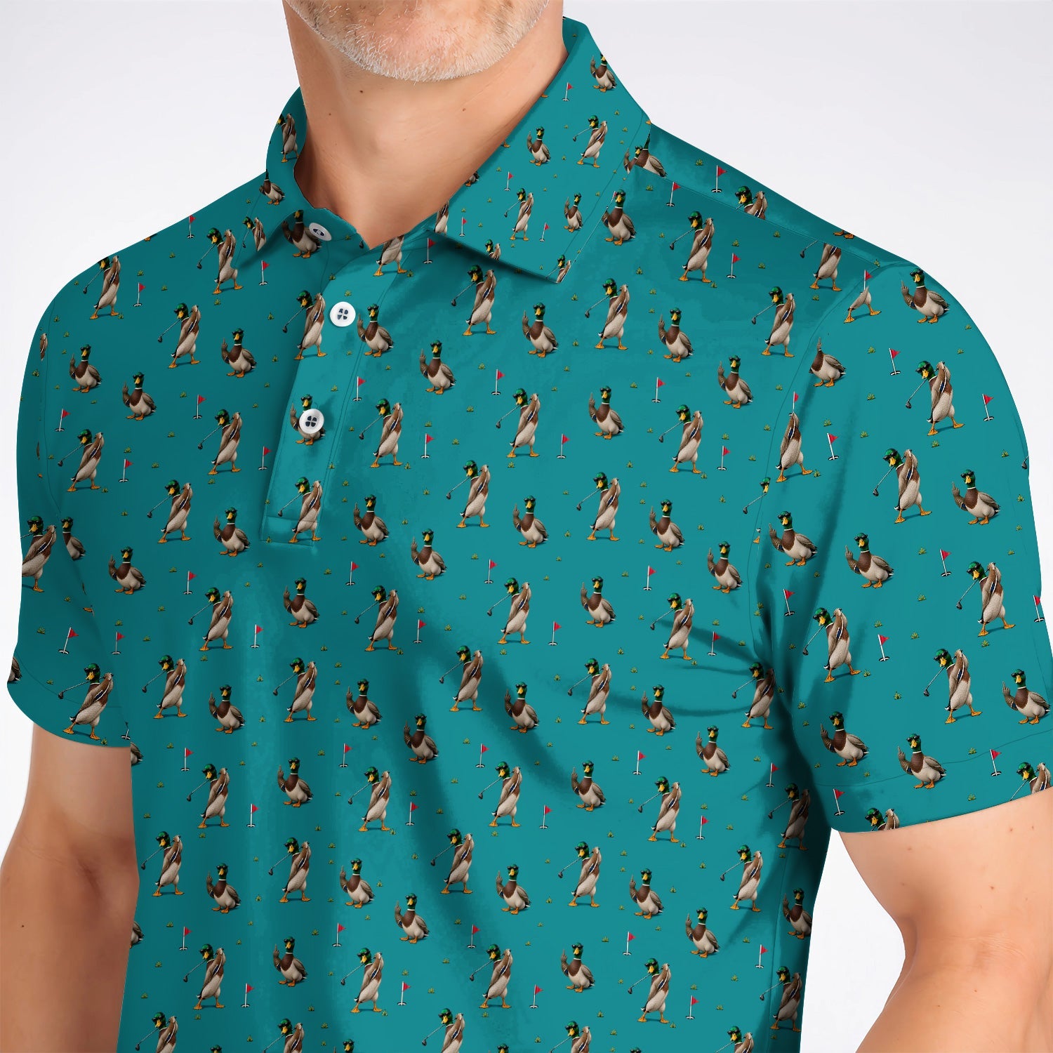 Funny Mallard Duck Golf Shirt, Waterfowl Golf Pattern Polos, Gift For Duck Hunting & Golf Lovers
