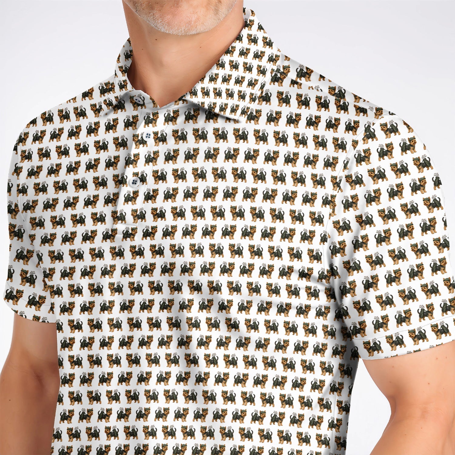 Yorkie Golf Pattern Golf Polos, Yorkshire Terrier Golf Shirt, Golf Gift For Golfer