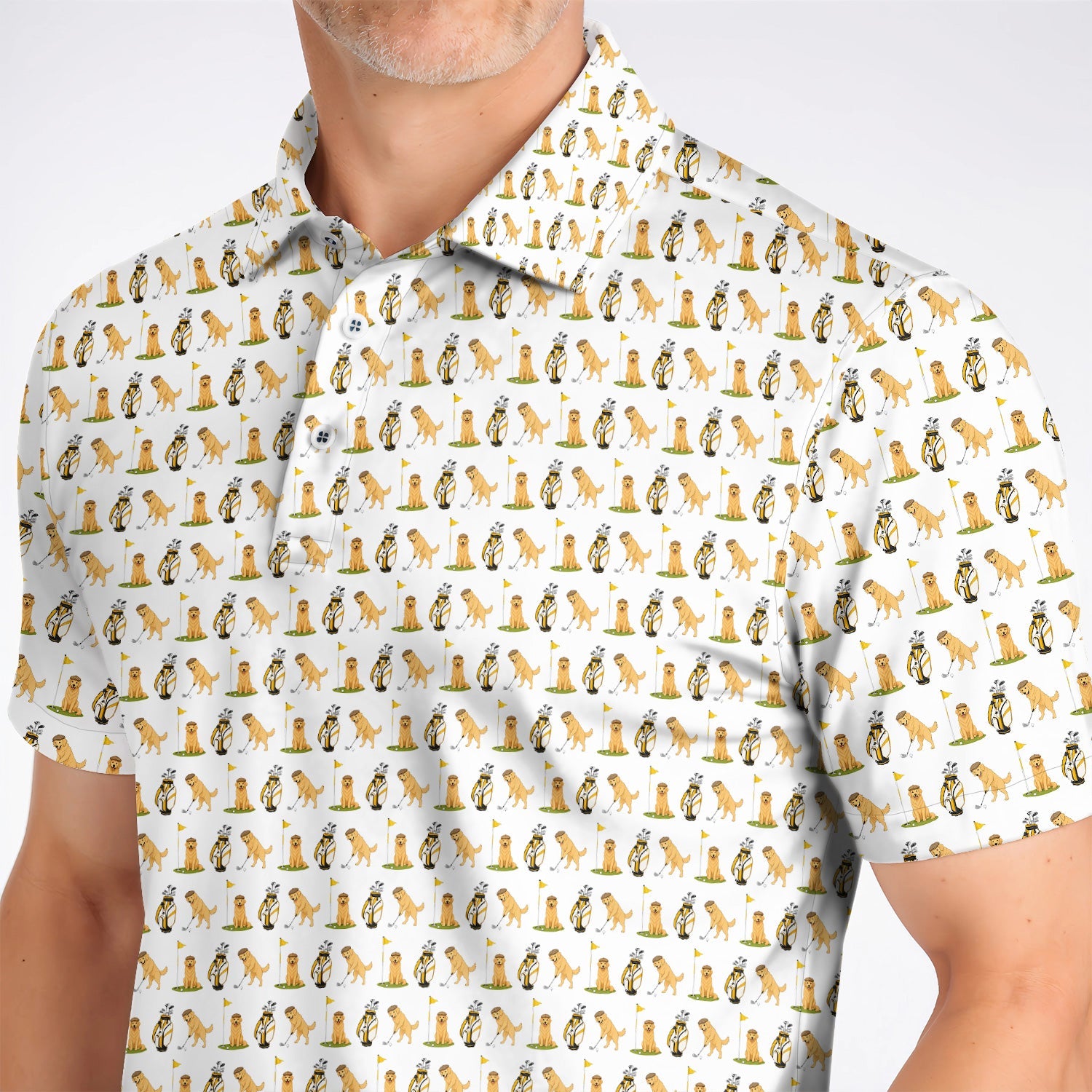 Golden Retriever Pattern Golf Polos, Funny Dog Golf Shirt, Crazy Golf Gift For Golfer