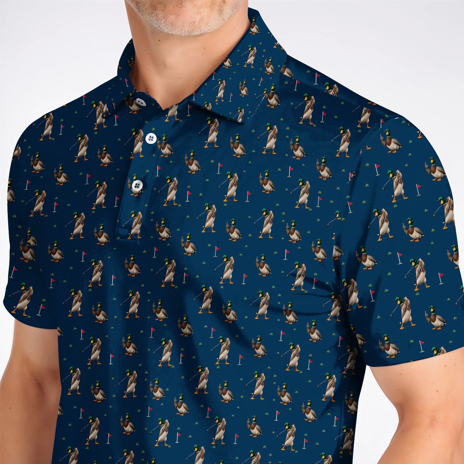 Funny Mallard Duck Golf Shirt, Waterfowl Golf Pattern Polos, Gift For Duck Hunting & Golf Lovers