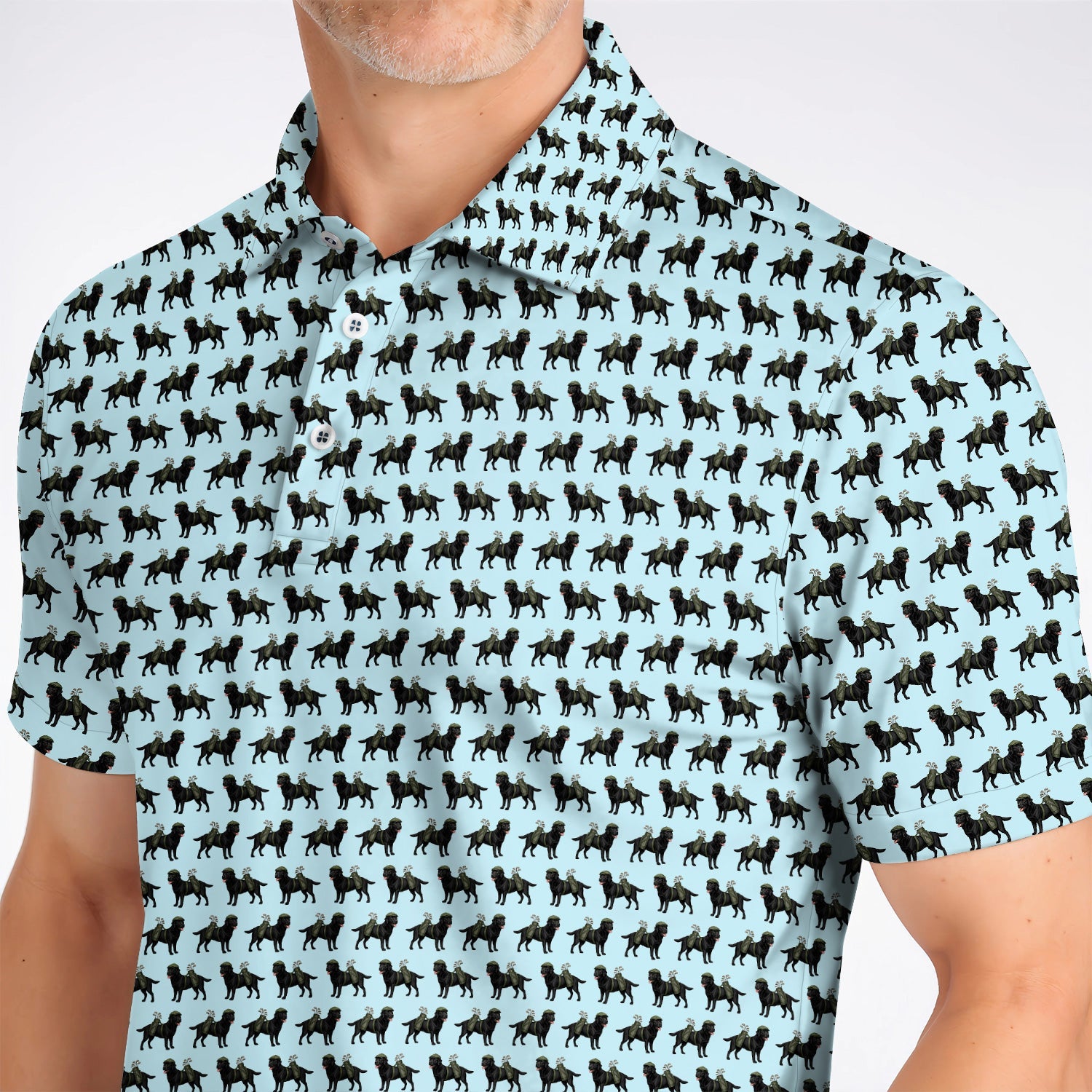 Black Lab Pattern Golf Polos, Crazy Labrador Golf Shirt, Golf Gift For Golfer