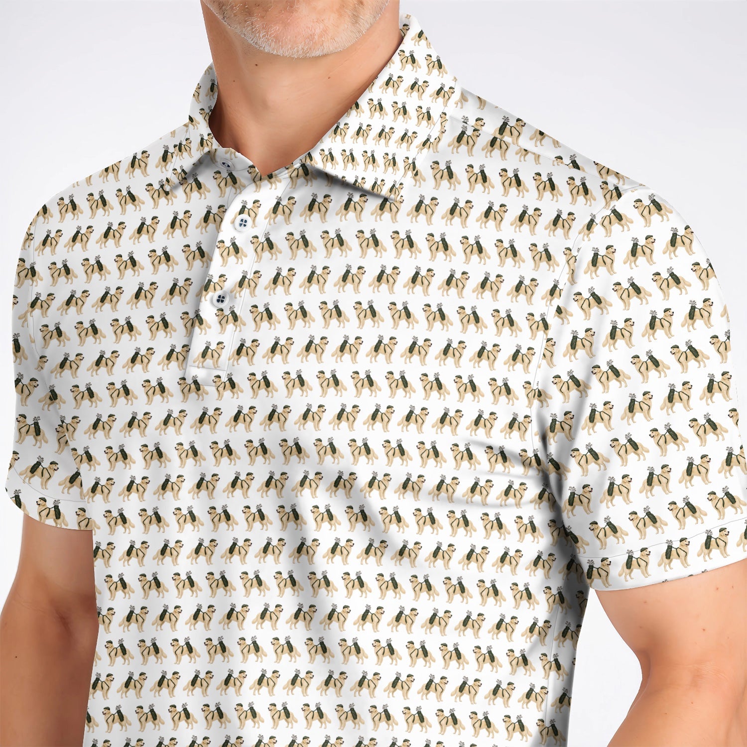 Golden Retriever Golf Shirt, Funny Pattern Golf Polos, Golden Retriever Dad Gift