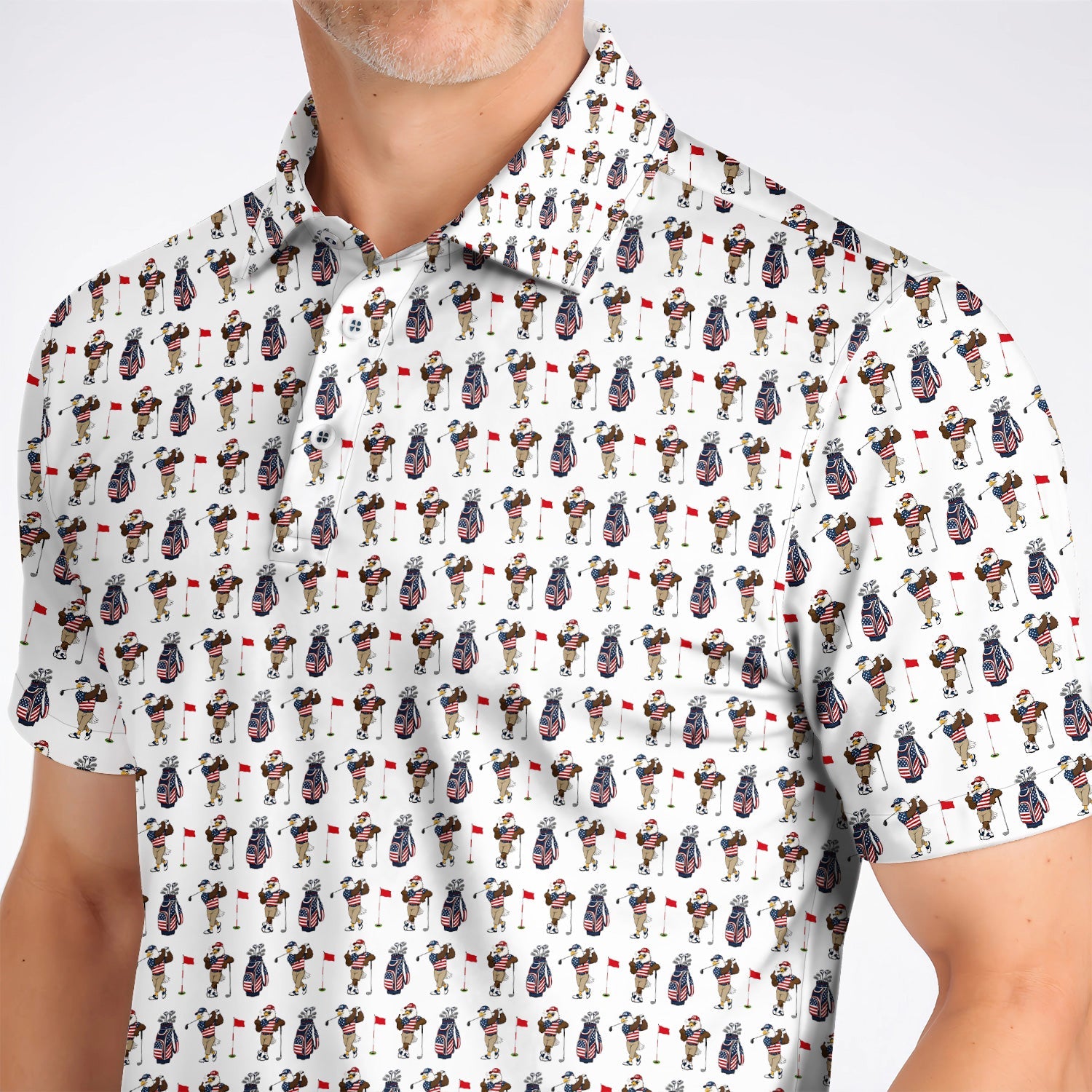 USA Patriotic Eagle Golf Shirt, American Flag Eagle Golf Pattern Polos, 4th of July Golf Gift for Golfer