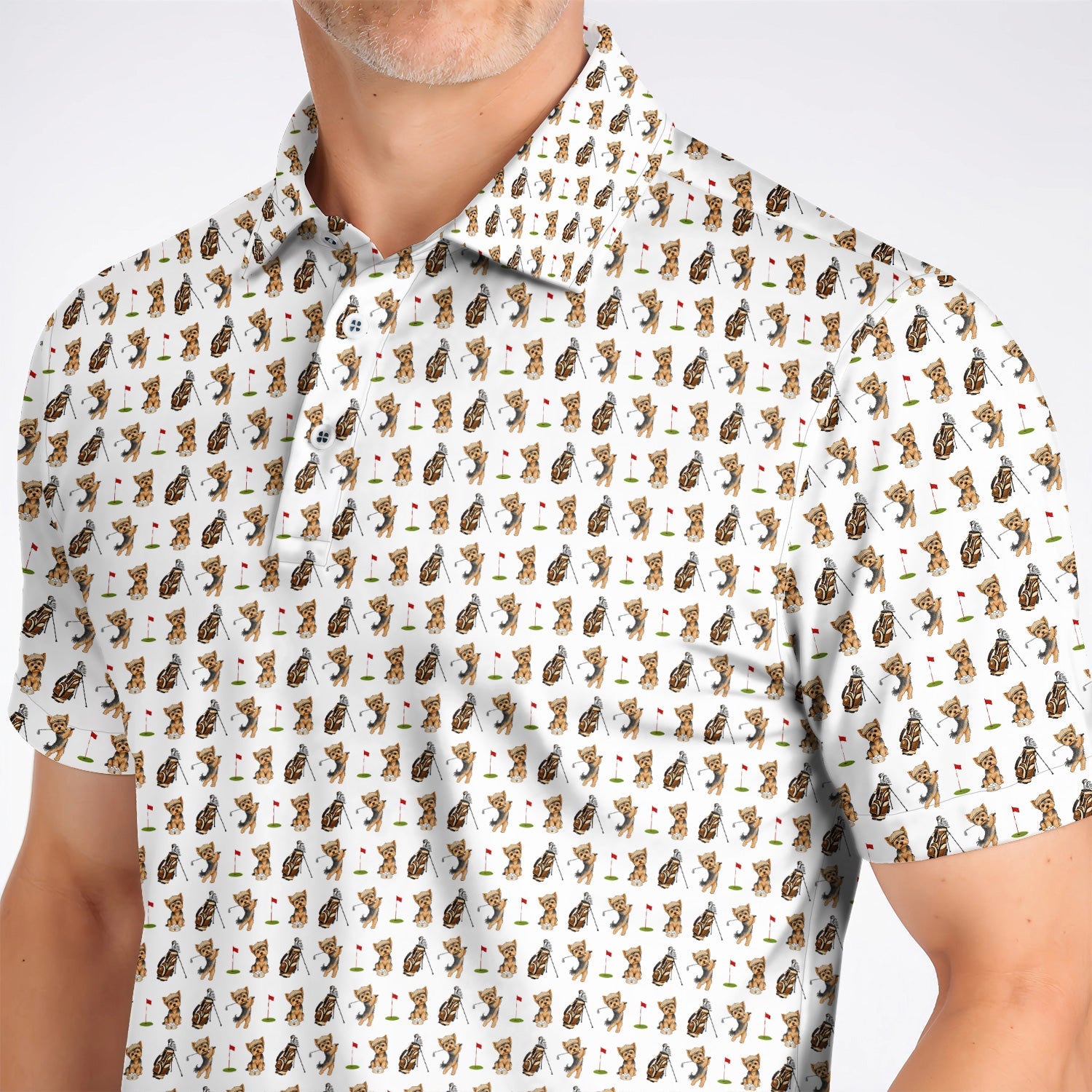 Yorkshire Terrier Golf Shirt, Cute Yorkie Pattern Golf Polos, Gift for Golf Lovers