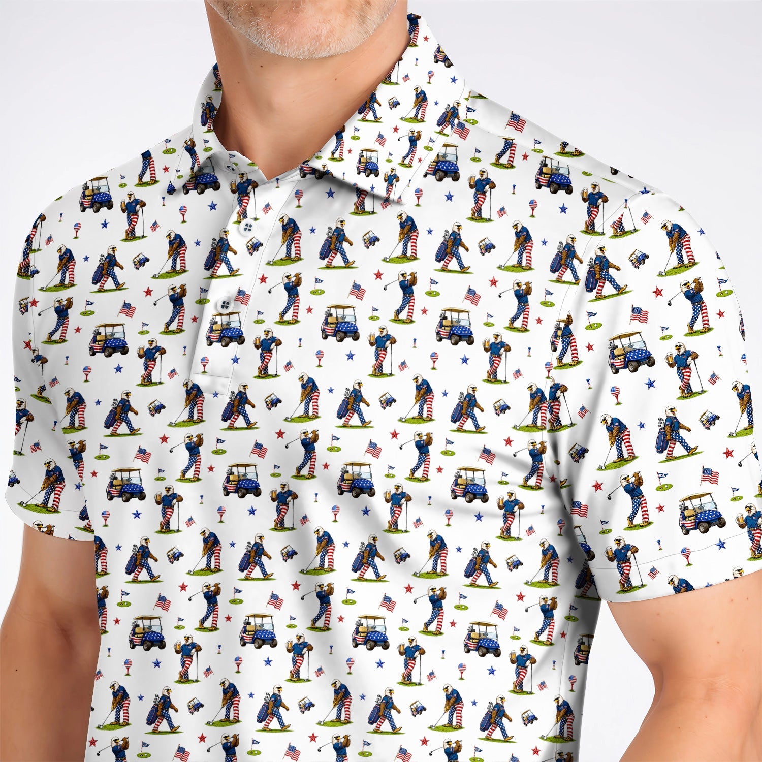 Patriotic Eagle Golf Polos, USA Flag Pattern Golf Shirt, Funny Golf Gift For Golfer