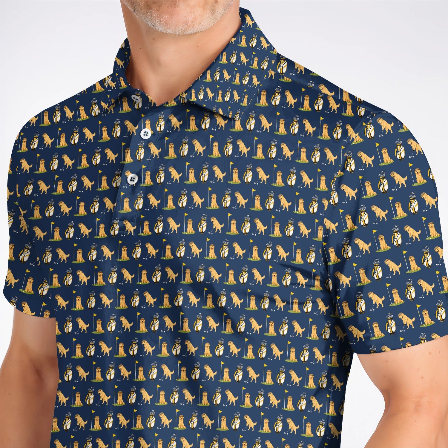 Golden Retriever Pattern Golf Polos, Funny Dog Golf Shirt, Crazy Golf Gift For Golfer
