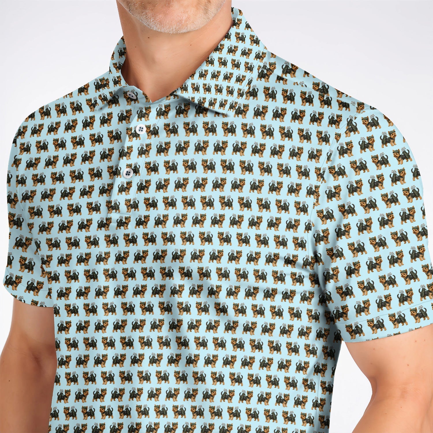 Yorkie Golf Pattern Golf Polos, Yorkshire Terrier Golf Shirt, Golf Gift For Golfer