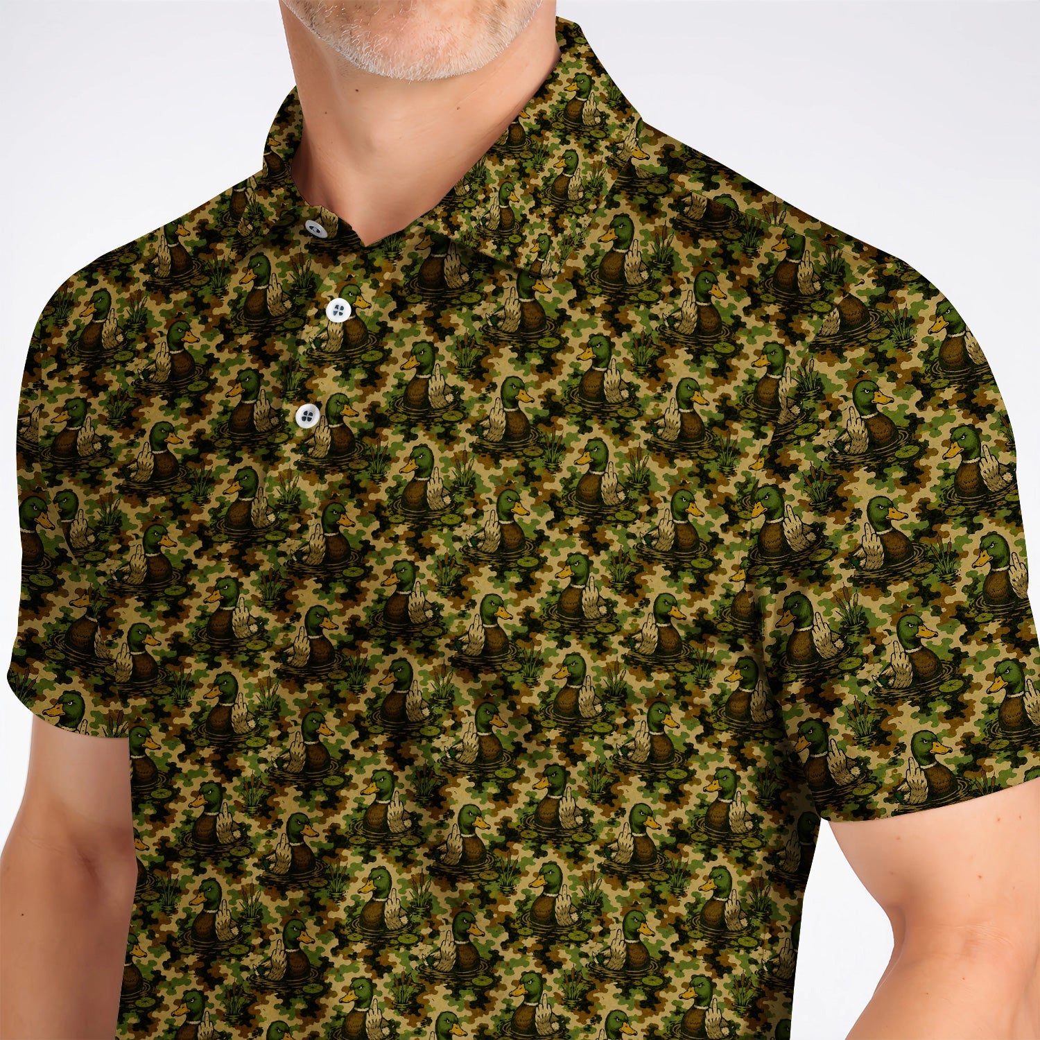 Funny Mallard Duck Golf Polos, Camo Duck Pattern Shirt, Hunting Gift For Golf Lovers