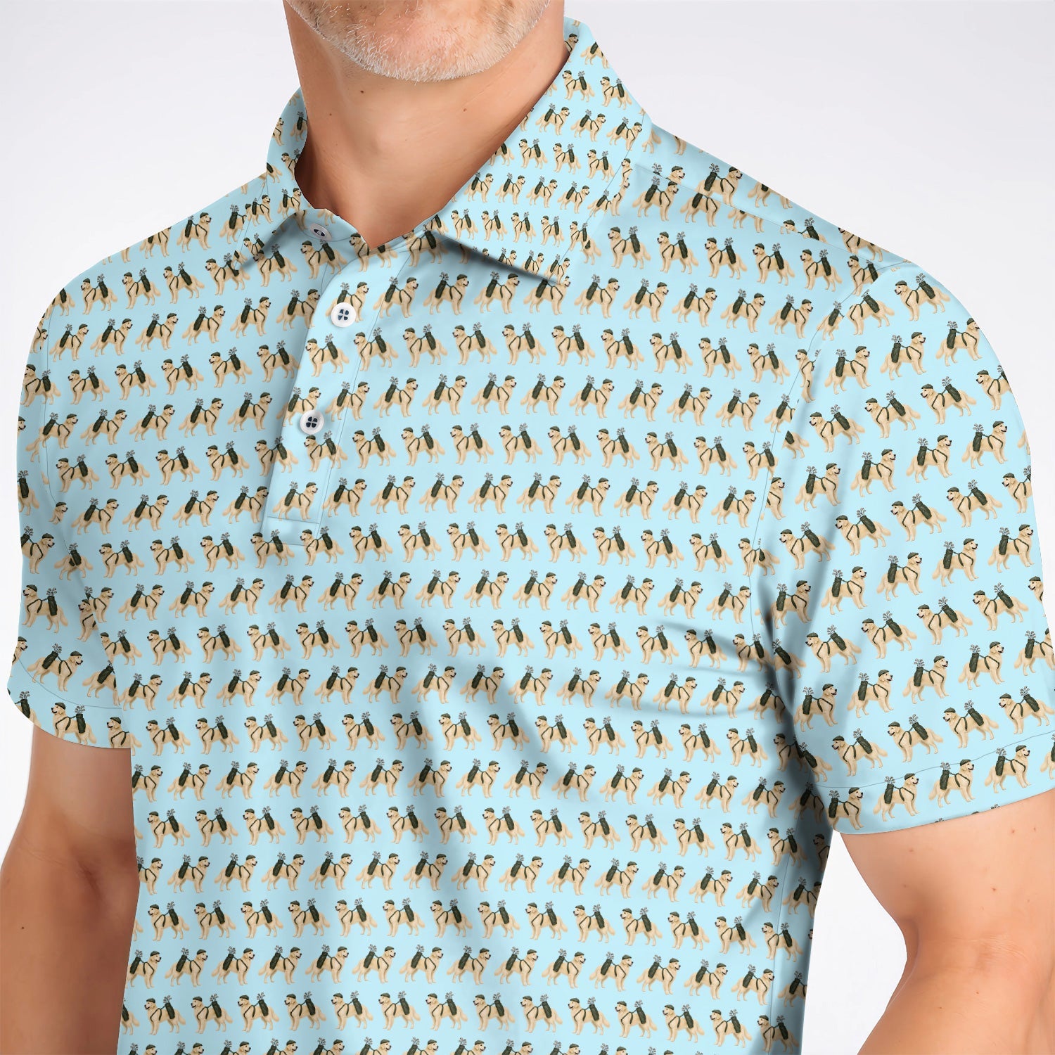 Golden Retriever Golf Shirt, Funny Pattern Golf Polos, Golden Retriever Dad Gift
