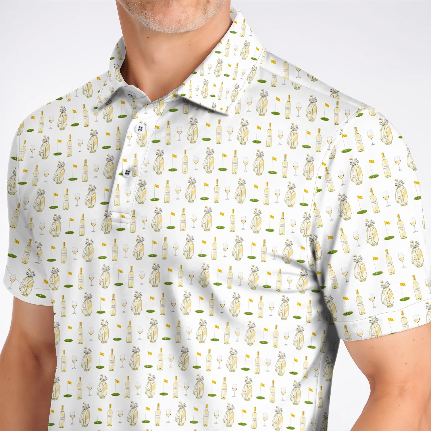 White Wine Pattern Golf Polos, Elegant Winery Golf Shirt, Wine Golf Gift For Golfer