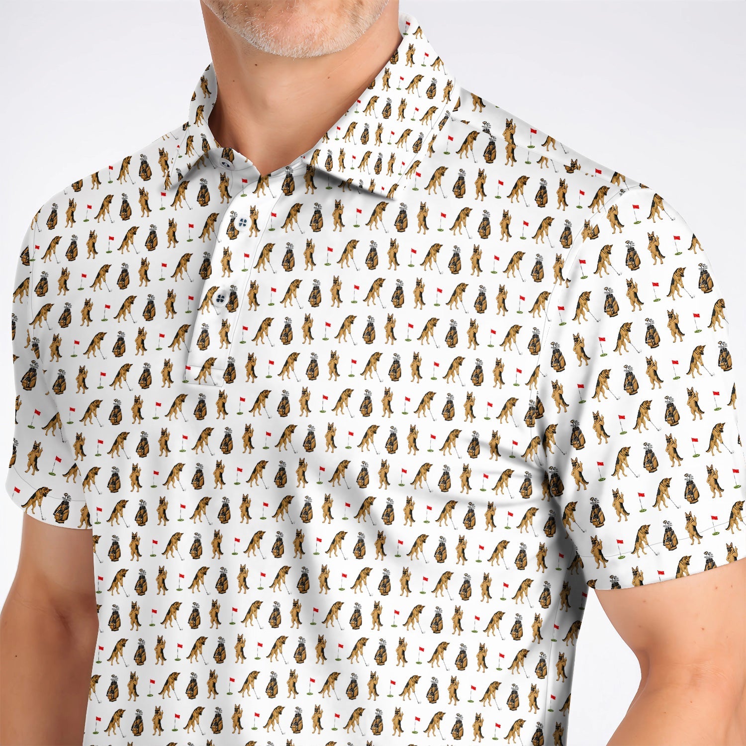 German Shepherd Pattern Golf Shirt, Funny Dog Golf Polos, Golf Gift For Golfer