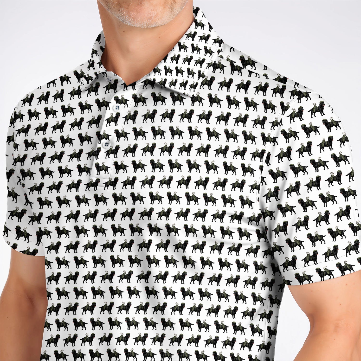 Black Lab Pattern Golf Polos, Crazy Labrador Golf Shirt, Golf Gift For Golfer