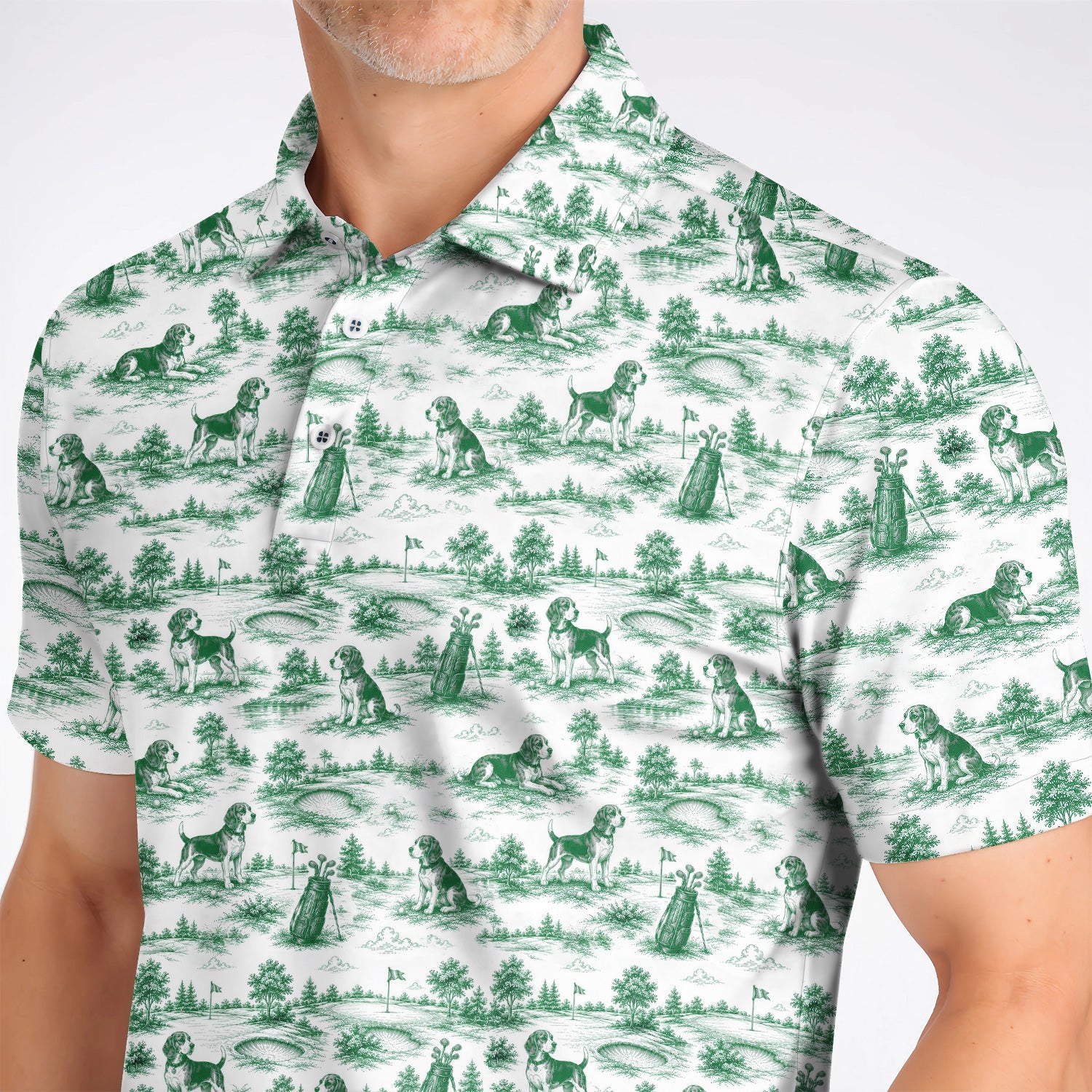 Beagle Toile De Jouy Golf Shirt, Vintage Dog Pattern Golf Polos, Beagle Lover Golf Gift