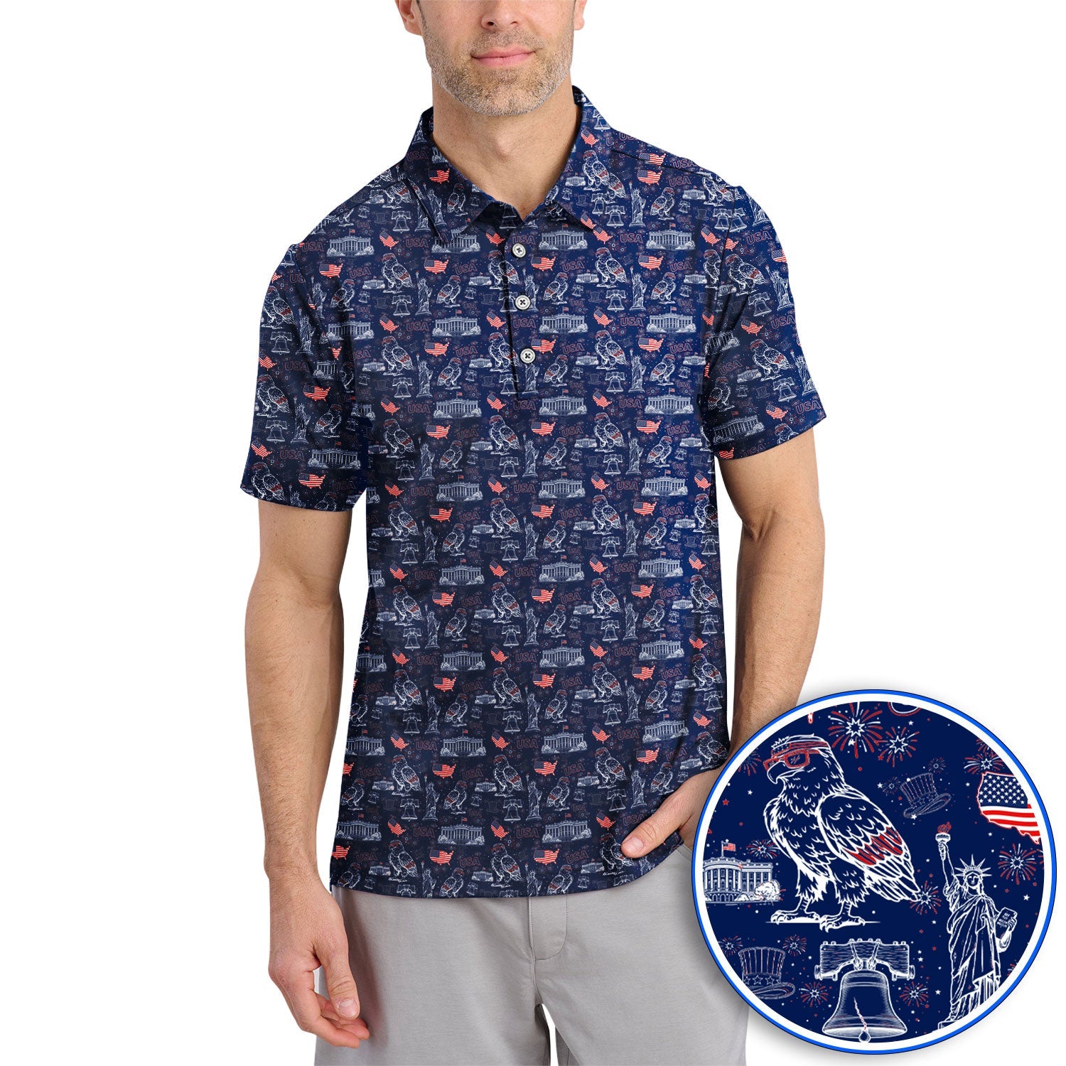 America 250th Patriotic Golf Polos, USA Eagle Pattern Golf Shirt For Golfer, Crazy Golf Shirt