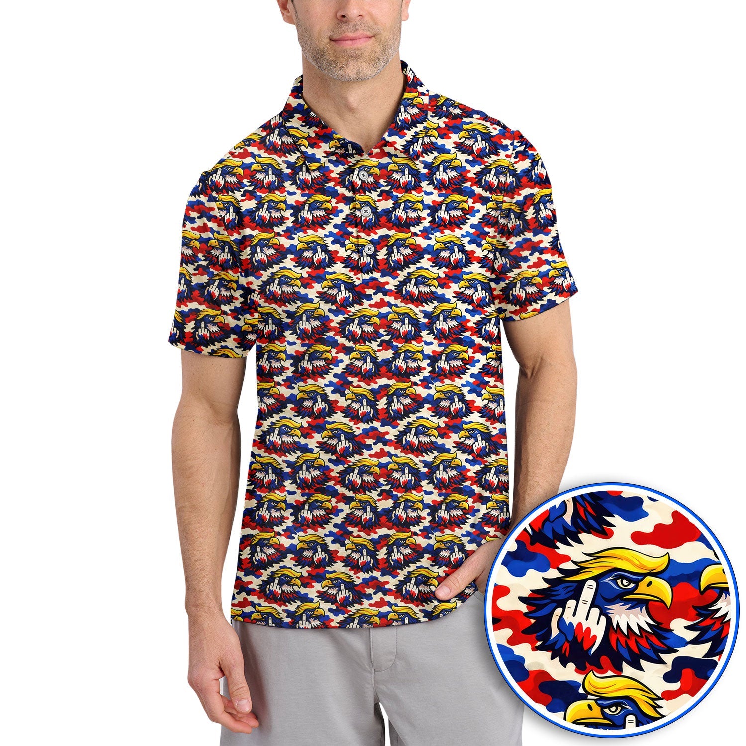 Funny American Eagle Pattern Golf Shirt, America 250th Patriotic Golf Polos, Golf Gift For Golfer