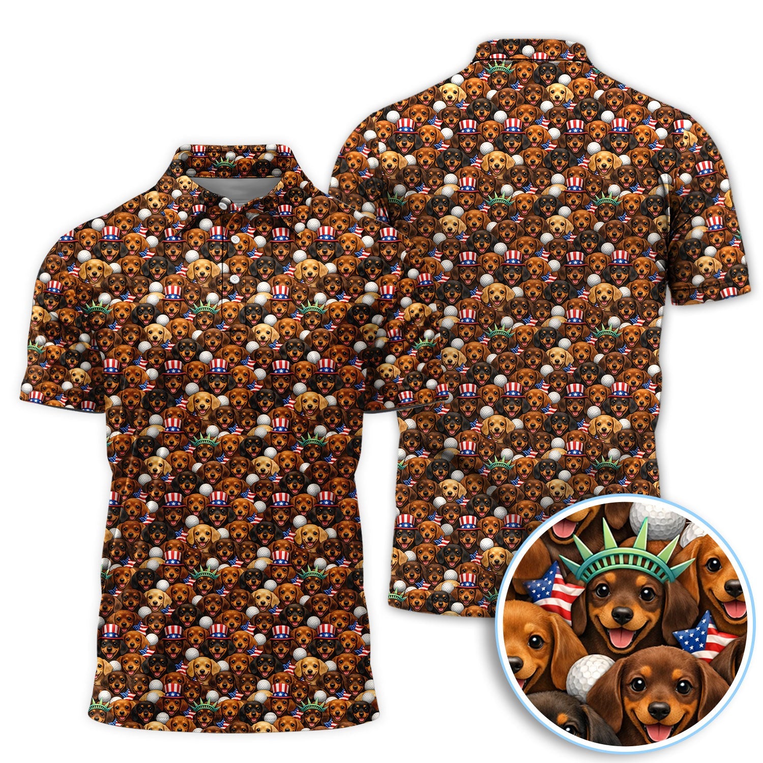 Dachshund USA 250th Pattern Golf Shirt, Wiener Dog Golf Polos For Men, Funny Golf Shirt For Golfer