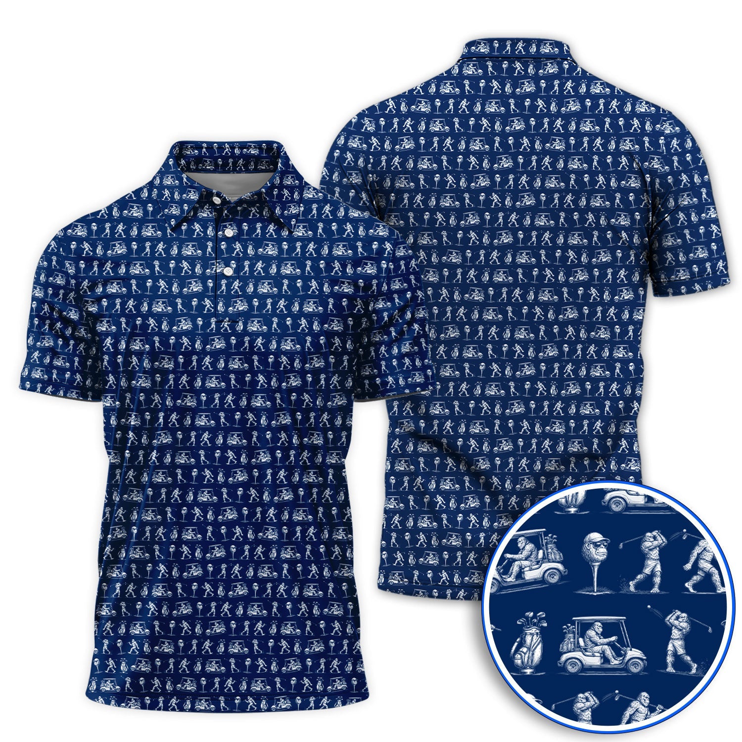 Funny Bigfoot Pattern Golf Polos, Sasquatch Golf Shirt For Men, Crazy Golf Gift For Golfer