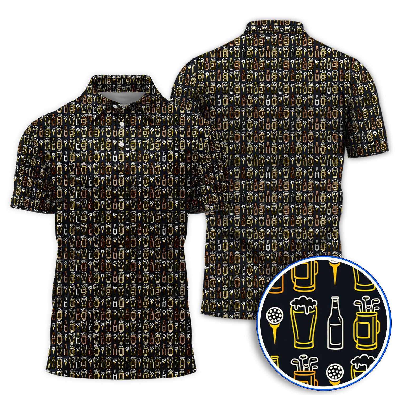 Funny Golf And Beer Pattern Shirt, Crazy Golf Polos For Men, Golf Gift For Golfer