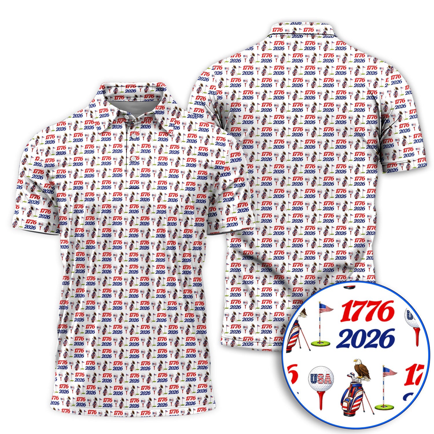 USA 1776–2026 Patriotic Golf Polos, American Flag & Eagle Pattern Golf Shirt, Golf Gift For Golfer