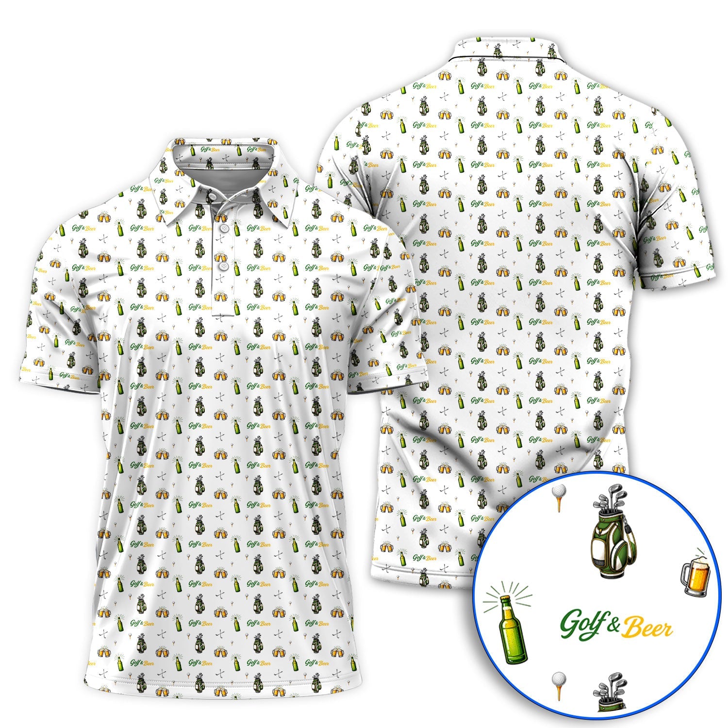 Funny Beer Golf Shirt For Men, Golf & Beer Pattern Polos, Golf Gift For Golfer