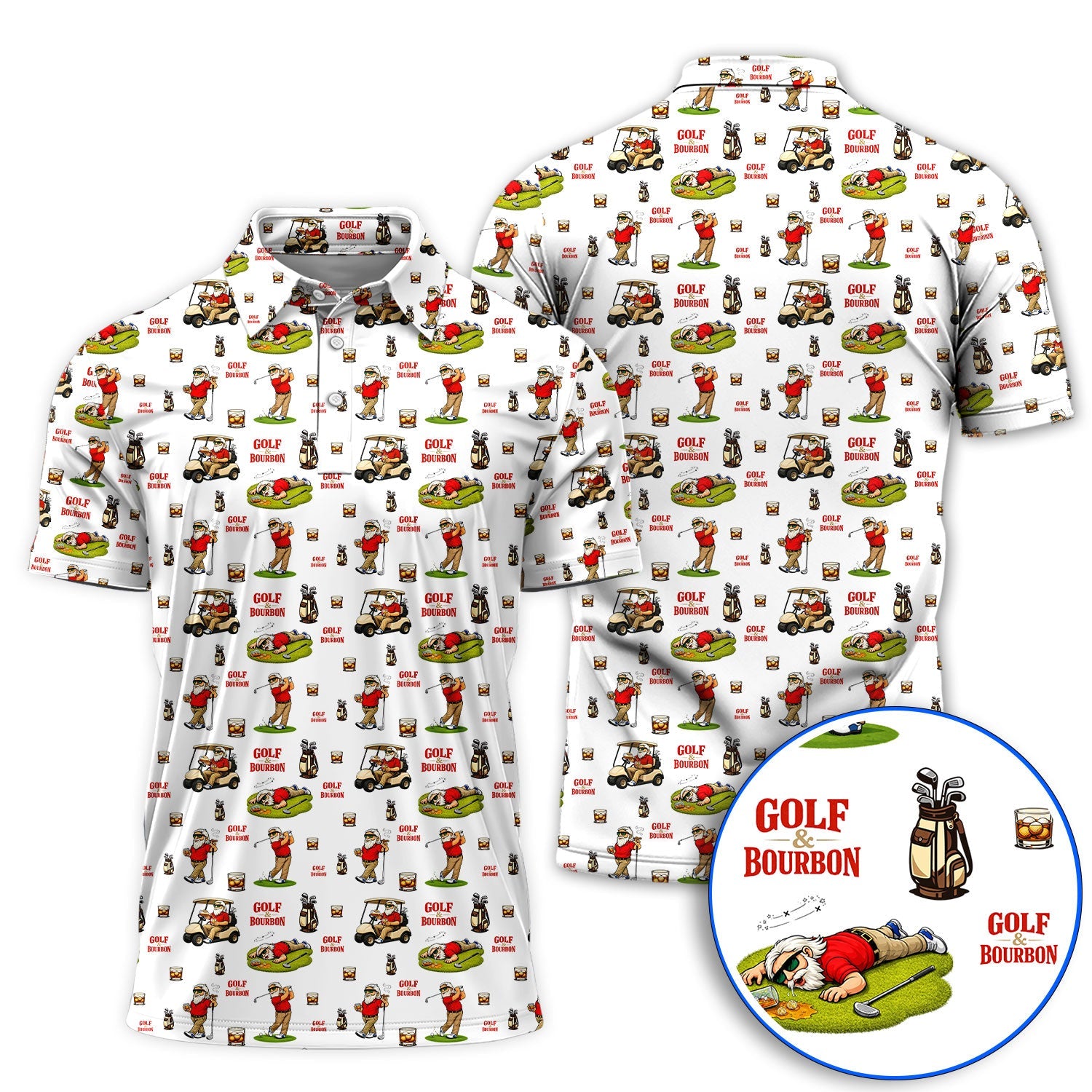 Funny Golf & Bourbon Pattern Golf Shirt, Crazy Golf Polos For Men, Golf Gift For Golfer